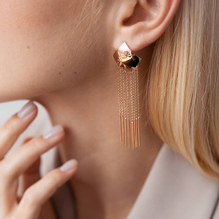 Золоті висячі сережки "Ромби" 480074 від ювелірного магазину Онікс - 2