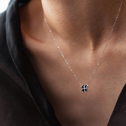 Срібне кольє "Конюшина" (чорна емаль) 181209 №9