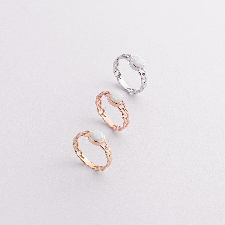 Каблучка "Ланцюжок" з синт. опалом (біле золото) к08298 від ювелірного магазину Онікс - 1