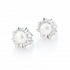 Срібні сережки з культ. прісн. перлами і фіанітами 121753 от ювелирного магазина Оникс
