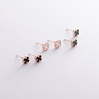 Cерьги - пусеты "Клевер" с перламутром mini (красное золото) с08403 №3