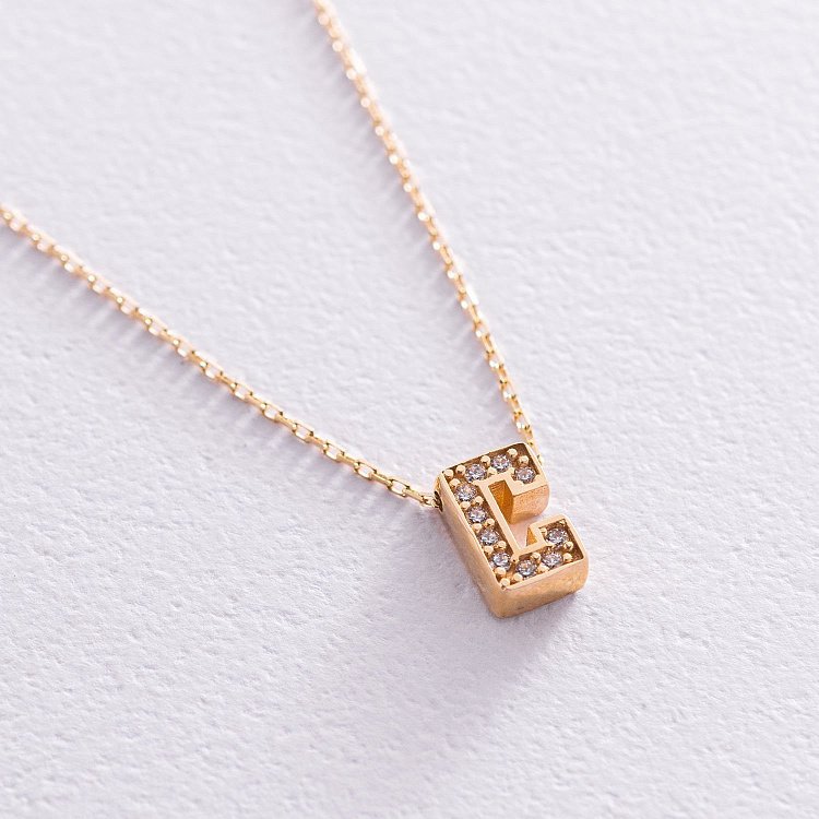 Кольє з буквою "С" в жовтому золоті (фіаніти) кол01165С від ювелірного магазину Онікс - 4