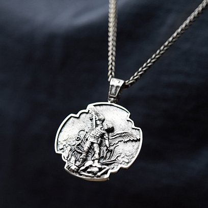 Срібний кулон "Український воїн. Молитва до Архангела Михайла" 133226 №13