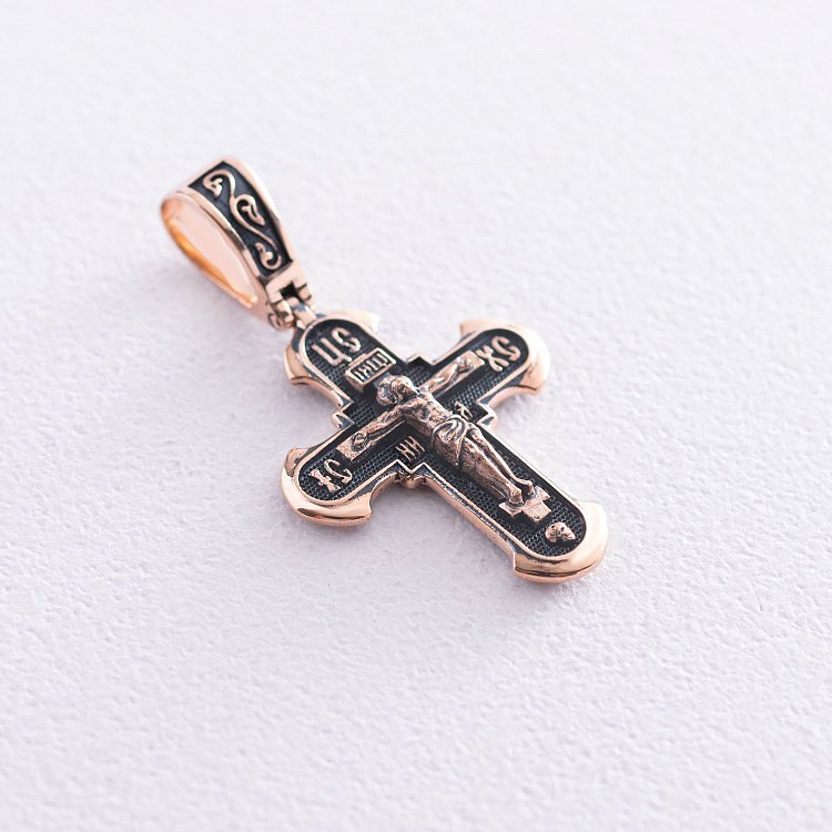 Золотий православний хрест "Розп'яття. Спаси і збережи" п03465 від ювелірного магазину Онікс