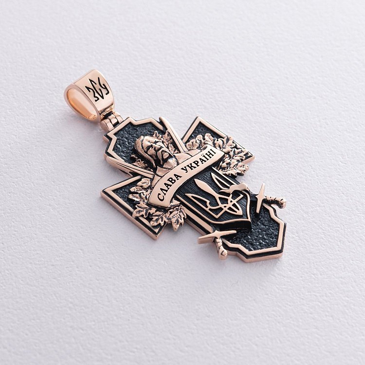 Золотий хрест "Український козак. Слава Україні. На звороті - Спаси і Збережи" п03884 від ювелірного магазину Онікс - 6