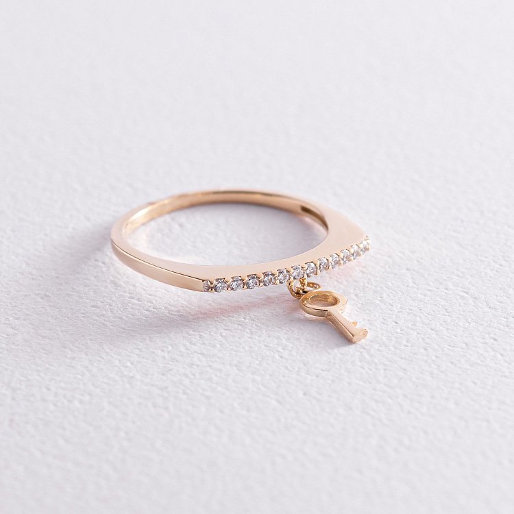 Золотое кольцо "Ключик" с фианитами к07004 от ювелирного магазина Оникс - 7