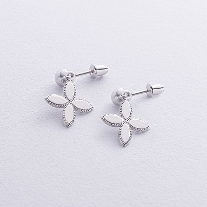 Сережки - пусети "Конюшина" в сріблі 122878 №4