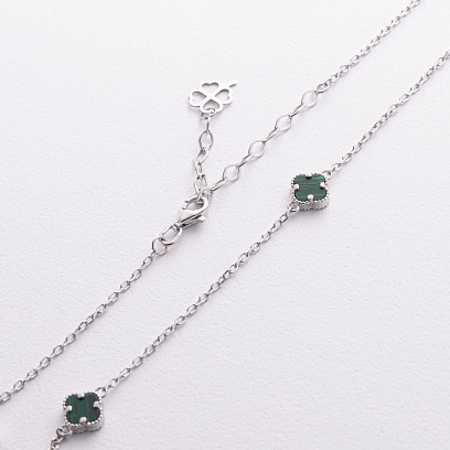 Серебряное колье "Клевер" (малахит) 181354 №2