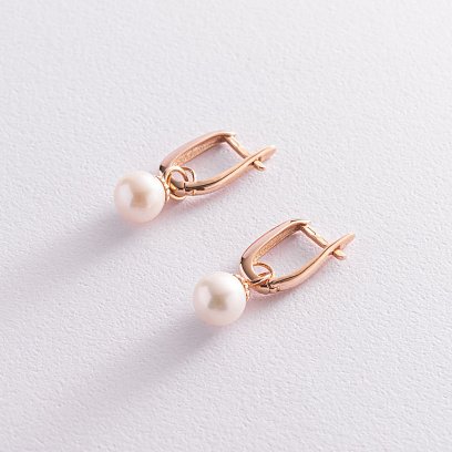 Золоті сережки з перлами с07529 №3