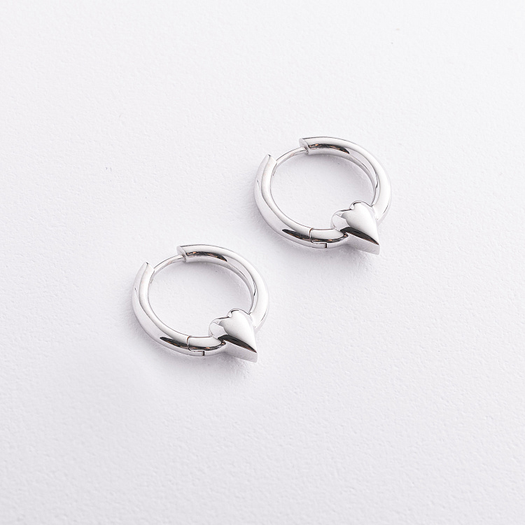 Срібні сережки - кільця "Сердечки" 7576 від ювелірного магазину Онікс - 1