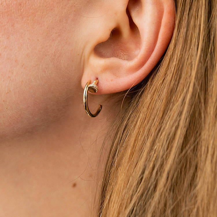 Серьги - пусеты "Гвоздь" в желтом золоте (фианиты) с09174 от ювелирного магазина Оникс - 3