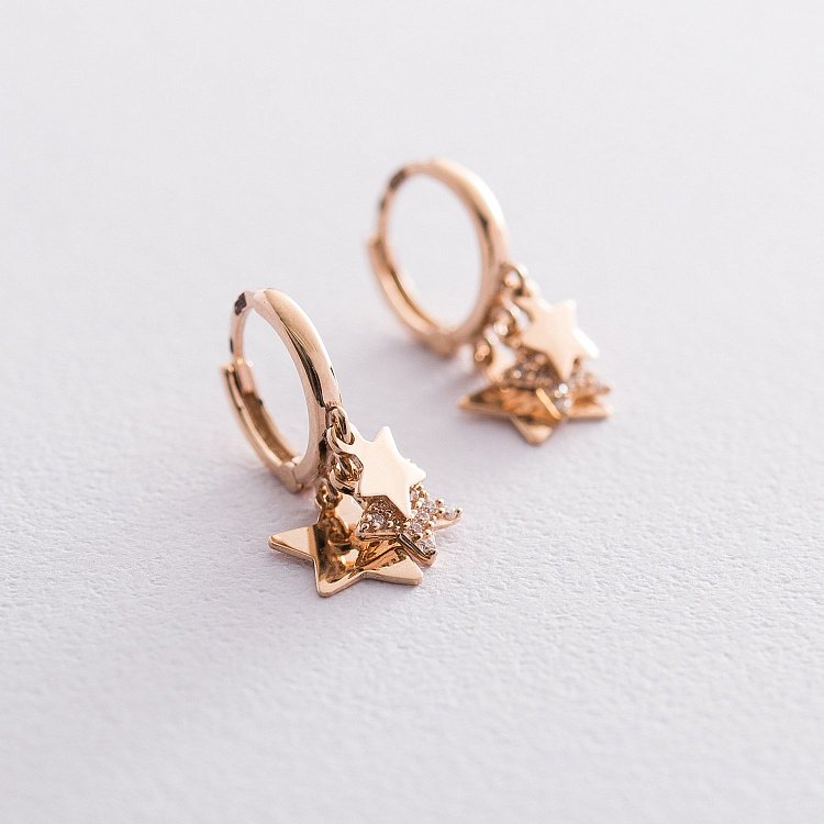 Золоті сережки-кільця Зірочки с06620 від ювелірного магазину Онікс - 2