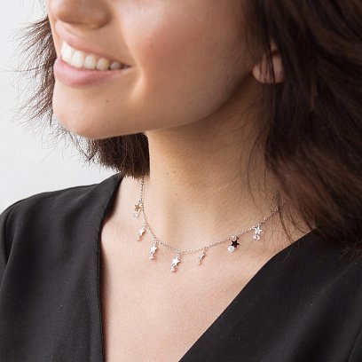 Срібне кольє Зірочки з фіанітами 18776 №2