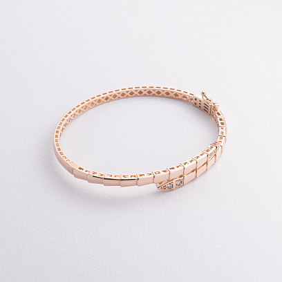 Жесткий браслет "Змея" в красном золоте (фианиты) б05621 №3