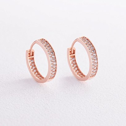 Золоті сережки - кільця з фіанітами с07988