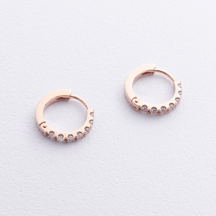 Серьги - кольца с фианитами (красное золото) с09088 от ювелирного магазина Оникс - 2