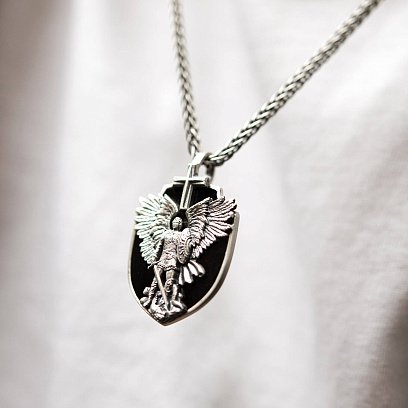 Серебряный кулон "Архангел Михаил" с ониксом (возможна индивидуальная гравировка) 277 №6