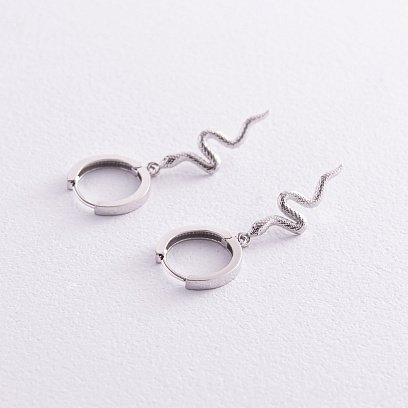 Серьги - кольца "Змеи" в белом золоте с08023 №5