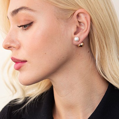 Золотые серьги "Шарики" с жемчугом с03441 №3