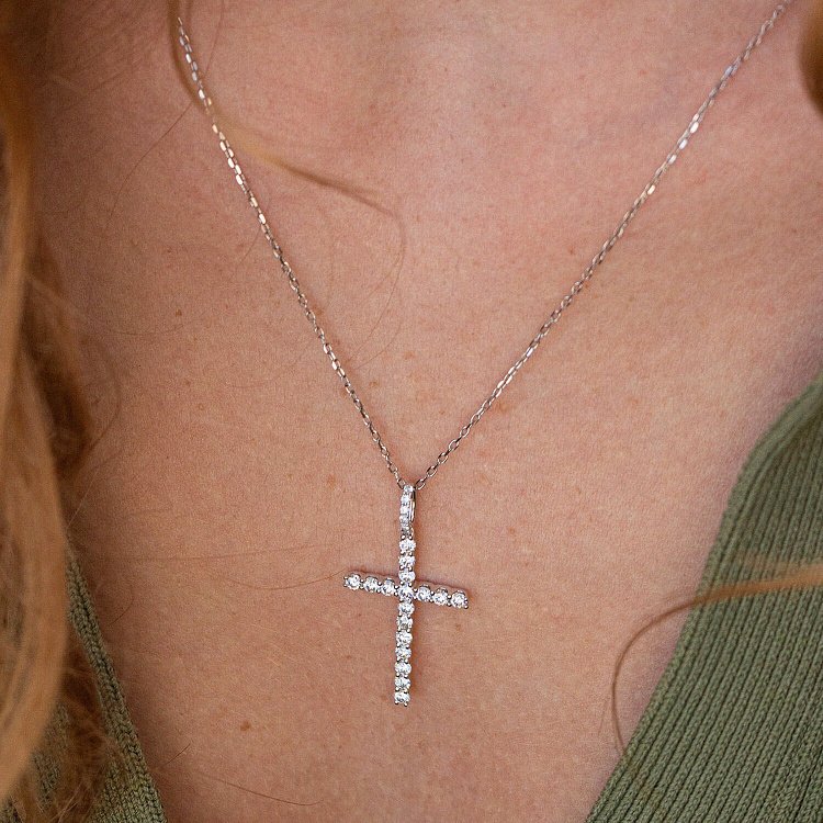 Хрестик у білому золоті з діамантами пб0292cha від ювелірного магазину Онікс - 4