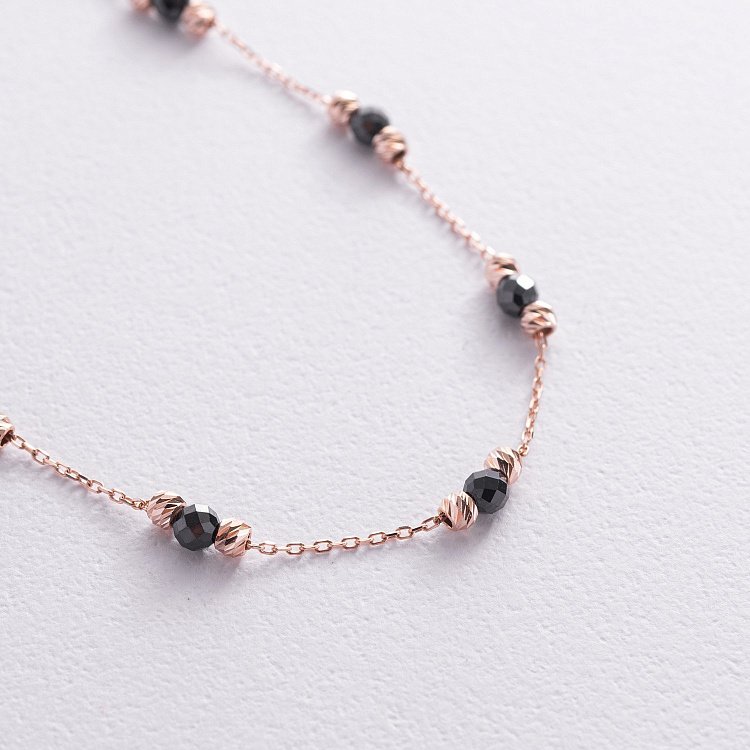 Золотой браслет "Шарики" с черными фианитами б05483 от ювелирного магазина Оникс - 2