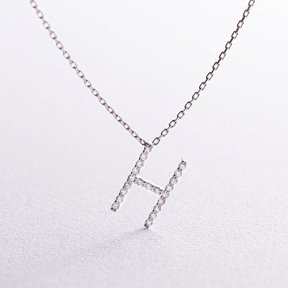 Золоте кольє з літерою "Н" з діамантами 133761121