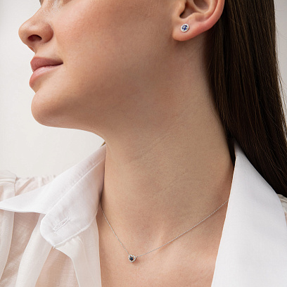 Золотое колье "Сердечко" (бриллианты, сапфир) колб0163ca №2