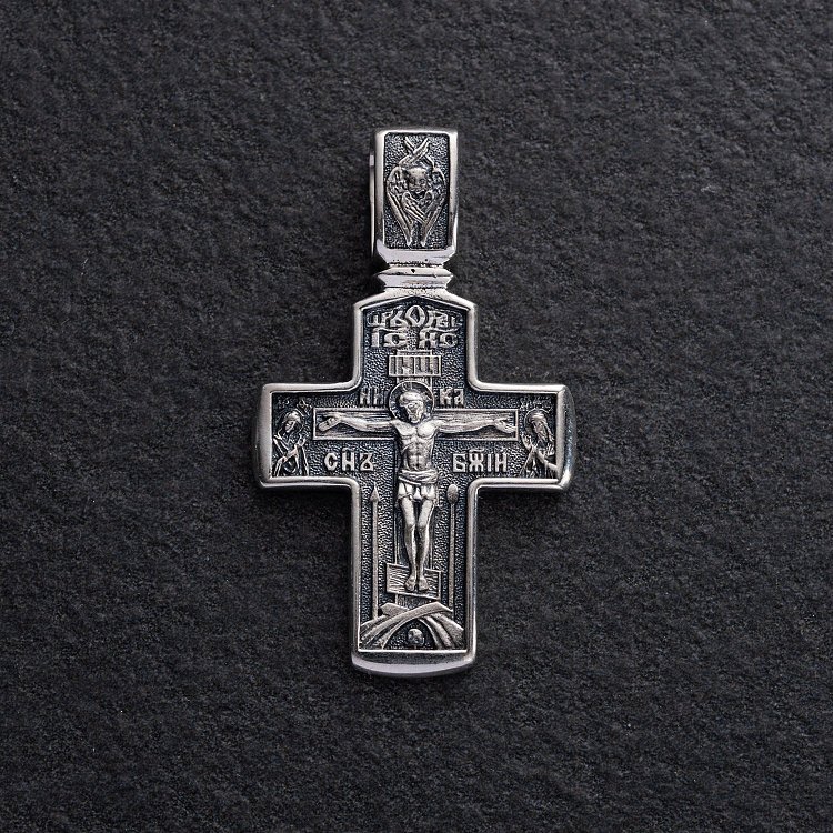 Срібний хрест "Розп'яття Христове. Деісус" (чорніння) 132991 від ювелірного магазину Онікс