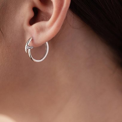 Сережки - кільця "Цвях" у білому золоті (фіаніти) с08342 №6