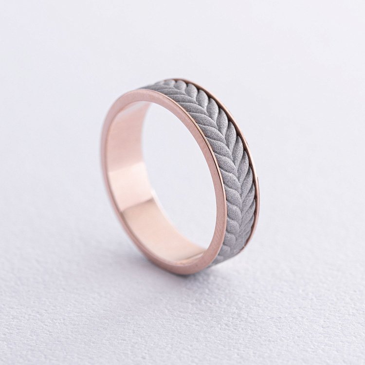 Обручальное кольцо "Колосок" в красном и белом золоте 236432400 от ювелирного магазина Оникс