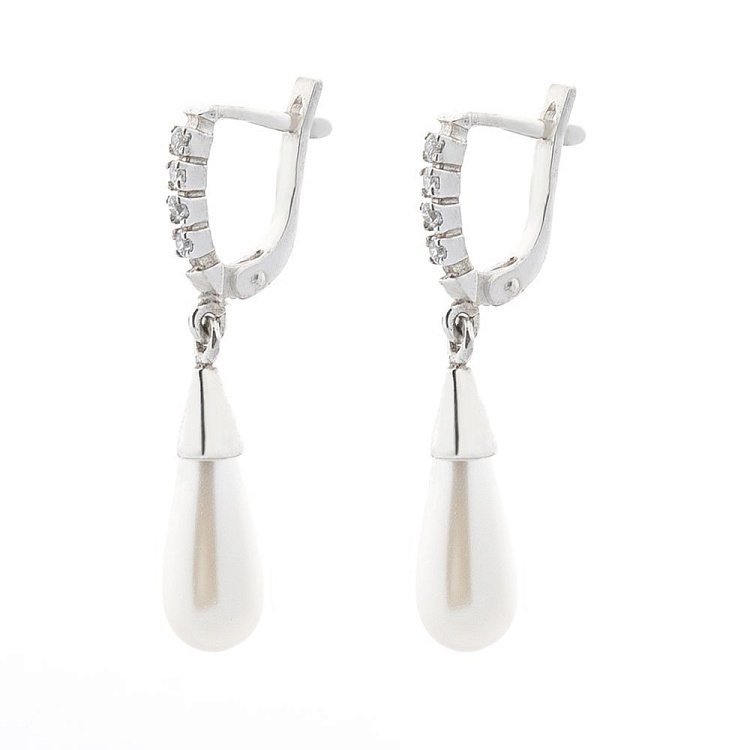 Серебряные серьги (искусственный жемчуг, фианит) 121626 от ювелирного магазина Оникс - 1