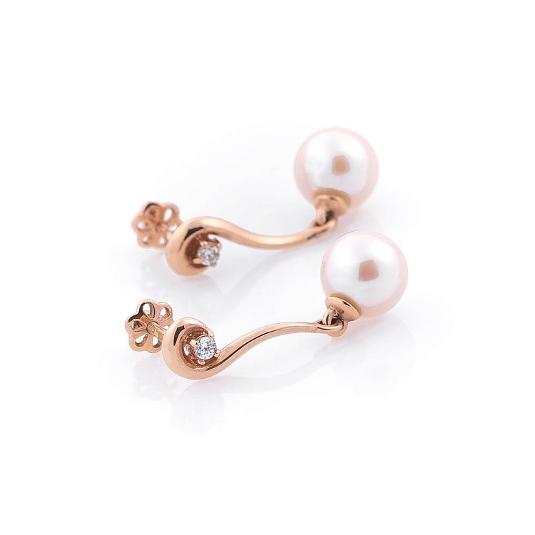 Золотые серьги-пусеты (культ. пресн. жемчуг, фианиты) с01431 от ювелирного магазина Оникс - 1