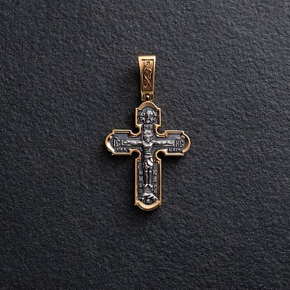 Серебряный крестик с чернением и позолотой 132855