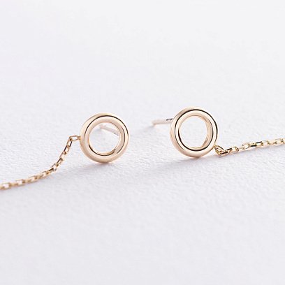 Серьги "Кружочки" на цепочке в желтом золоте с07231 №3