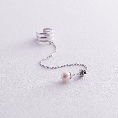 Сережка - каффа "Трініті" з перлиною (біле золото) с08251 №6