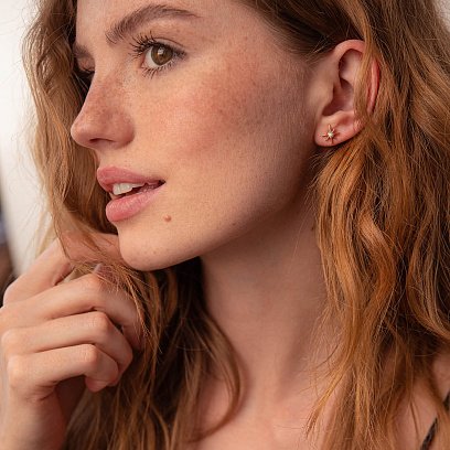 Золоті сережки - пусети "Зірки метеорити" з фіанітами с07906 №7