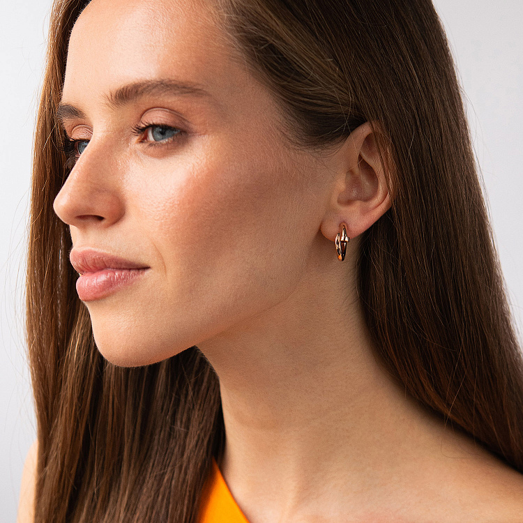 Серьги - кольца "Гвоздь" в красном золоте с09522 от ювелирного магазина Оникс - 1