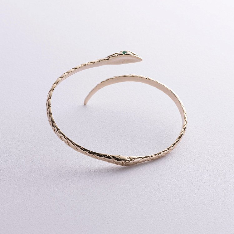 Жесткий браслет "Змея" в желтом золоте (изумруды) бб0044м от ювелирного магазина Оникс - 4