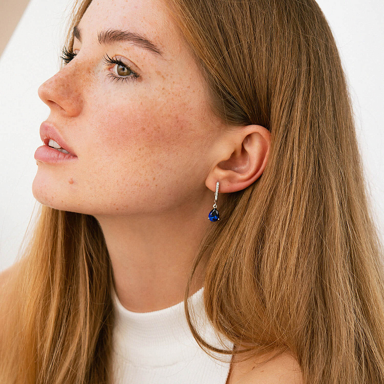 Срібні сережки з сапфірами та фіанітами 2529/1p-HSPH від ювелірного магазину Онікс - 1