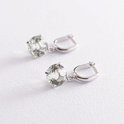 Золотые серьги "Влечение" с зеленым аметистом с05292 №3