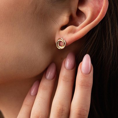 Серьги - пусеты "Увлечение" в желтом золоте с06937 №4