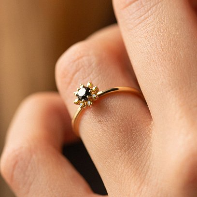 Каблучка "Квіточка" з діамантами (жовте золото) 242591622 №5