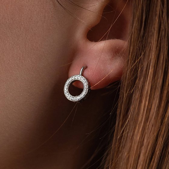 Серебряные серьги "Кружочки с сердечками" (фианиты) 40008 №4