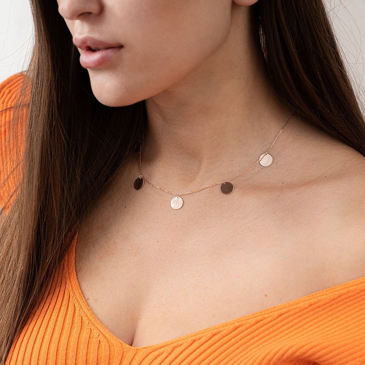 Колье "Монетки" в красном золоте (5 шт) кол01708 от ювелирного магазина Оникс - 7