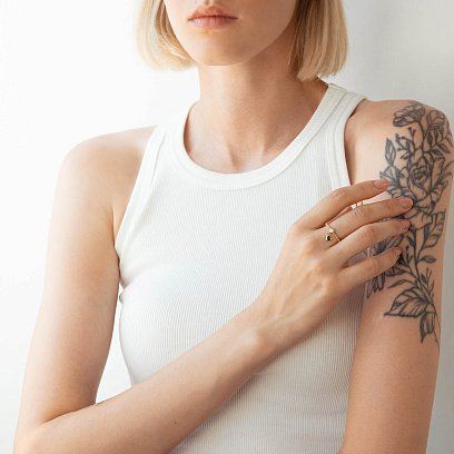 Каблучка "Сердечко" в жовтому золоті (фіаніт) к07065 №8