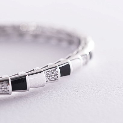 Жесткий браслет в белом золоте (фианит, эмаль) б04510 №3