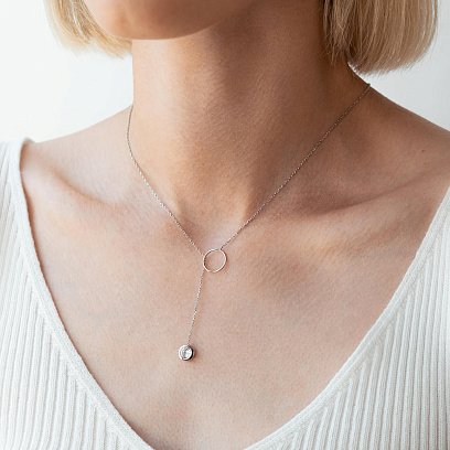 Серебряное колье "Марта" с фианитом 181125