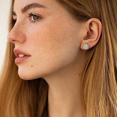 Срібні сережки - пусети з фіанітами 911 №3