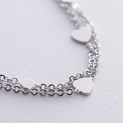 Подвійний браслет "Сердечки" у білому золоті б05365 №3