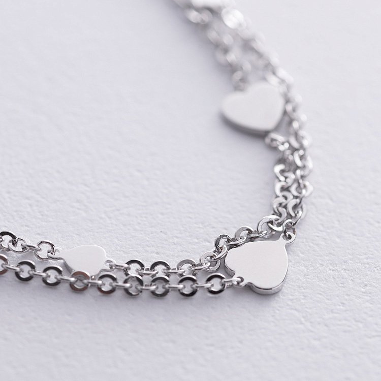 Подвійний браслет "Сердечки" у білому золоті б05365 від ювелірного магазину Онікс - 2